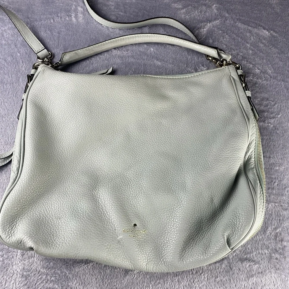 Kate Spade New York Leather Cobble Hill Ella Hobo Bag Blue Designer Quiet Luxury